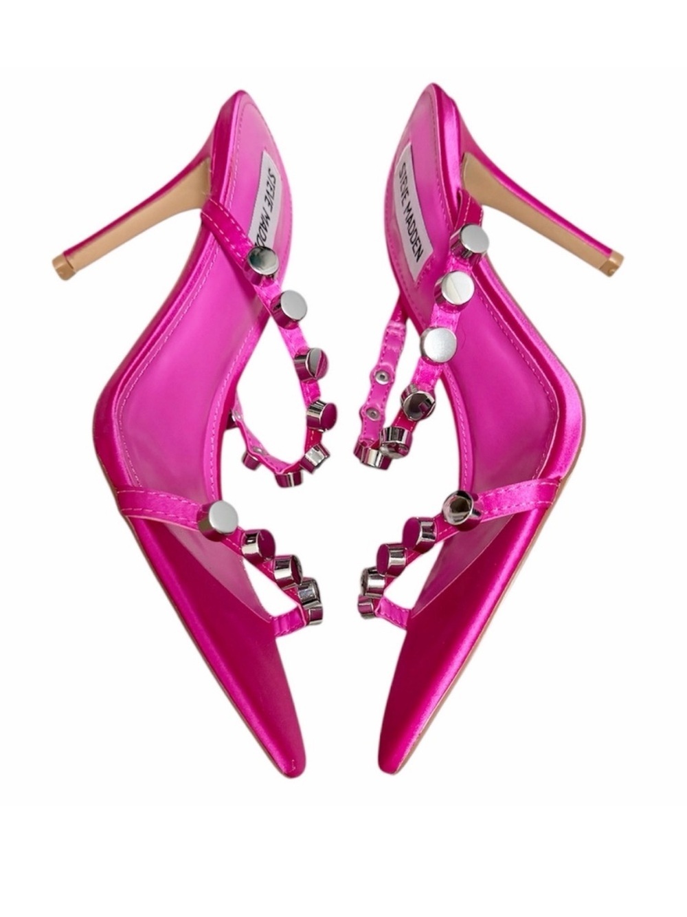 NIB STEVE MADDEN Dorinda Fuchsia Pink Studded 4” Heels Sandals